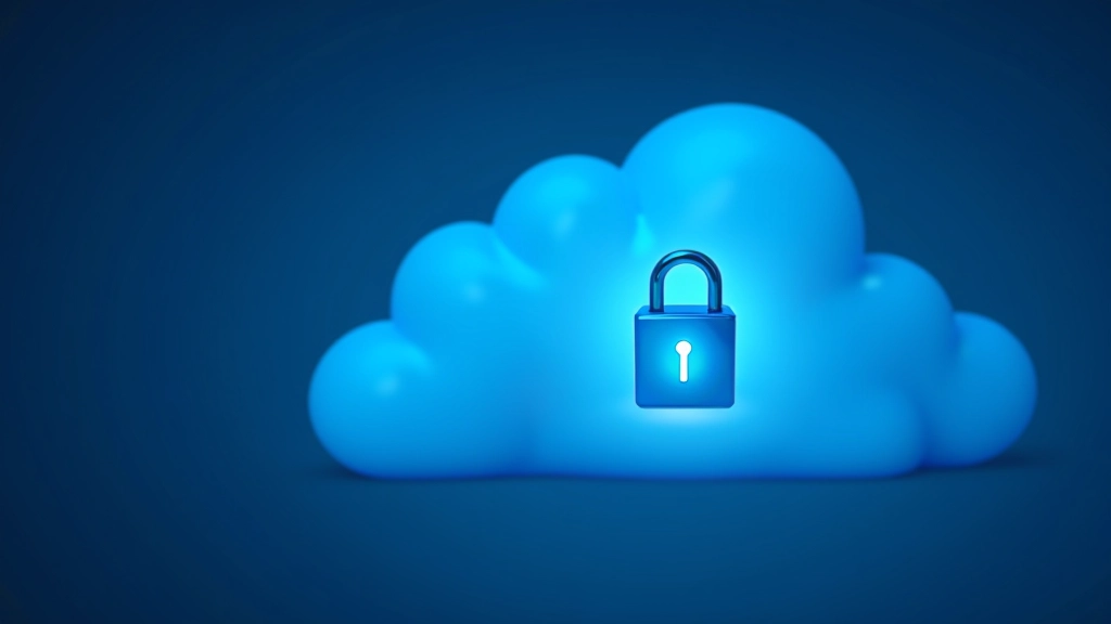 Cloud ikona na modrém pozadí s bezpečnostním zámkem