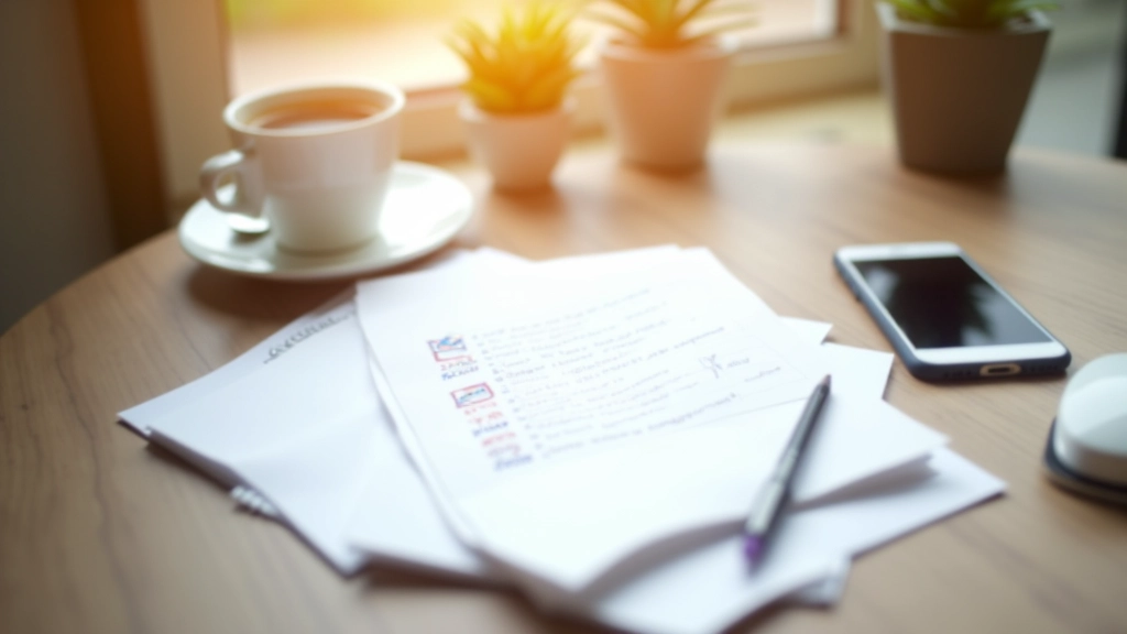 Psací stůl s papírem, tužkou a seznamem, hodinami a notebookem