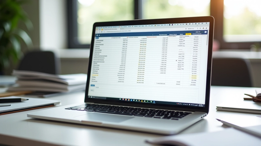 Přenosný počítač se tabulkovým procesorem na obrazovce
