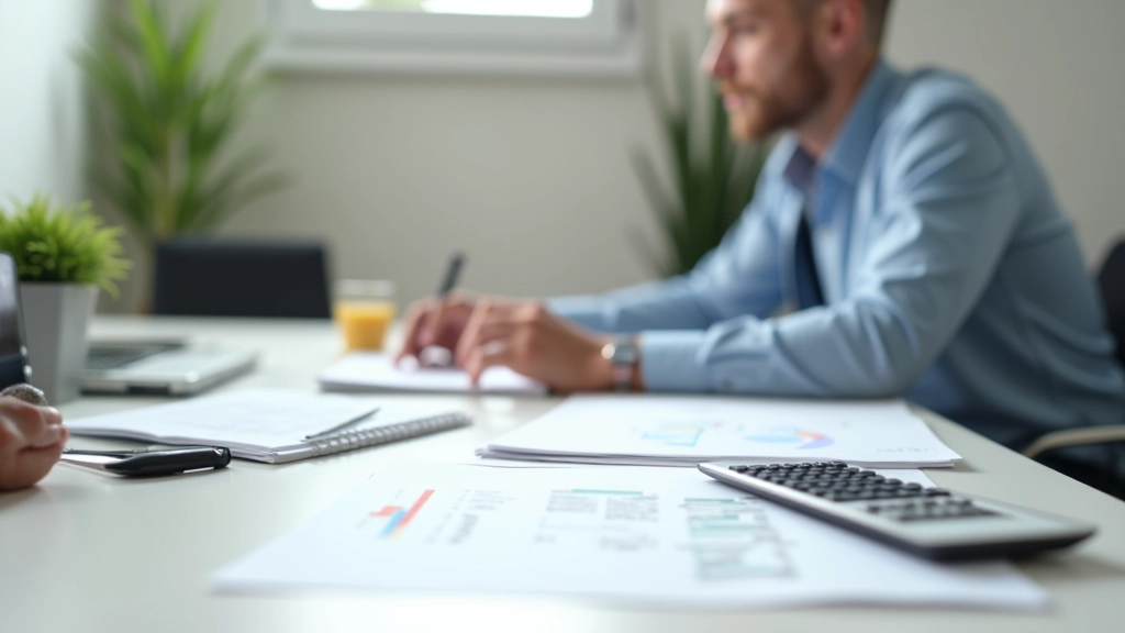 Moderní pracovní prostor s finančními dokumenty a kalkulačkou